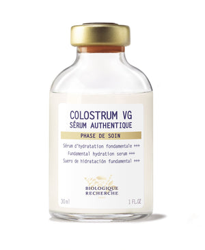 Discover Biologique Recherche Serum Colostrum VG 1oz, a hydrating serum enriched with nourishing loofah seed oil. Indulge in this luxurious skincare experience, elegantly packaged with a white and gold label.