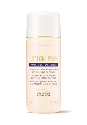 Biologique Recherche Lotion P50V is a 50 ml (1.7 FL.OZ) vitamin-rich, purifying face lotion that gently balances, exfoliates, tones, and lightens skin.