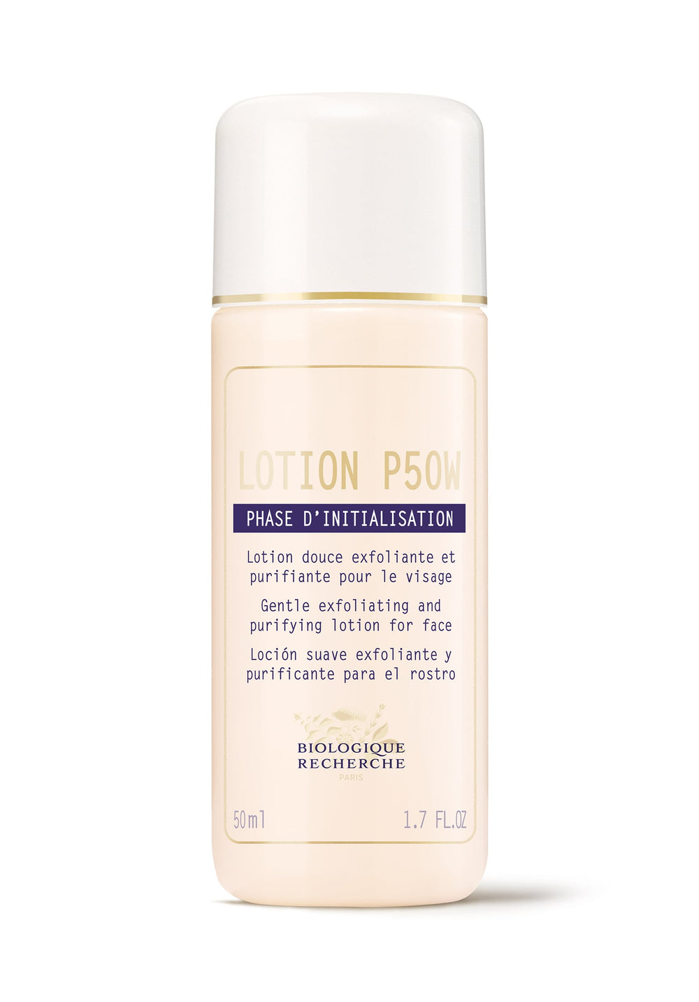 Biologique Recherche Lotion P50W Travel (1.7 oz), known for its gentle exfoliation, is ideal for sensitive skin and purifies facial skin effectively.