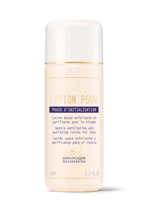Biologique Recherche Lotion P50W Travel (1.7 oz), known for its gentle exfoliation, is ideal for sensitive skin and purifies facial skin effectively.