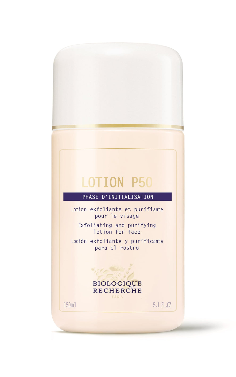 Biologique Recherche Lotion P50 in a 150 ml (5.1 fl. oz) bottle is perfect for exfoliating and purifying your face, effectively balancing and revitalizing skin, and addressing seborrheic conditions.