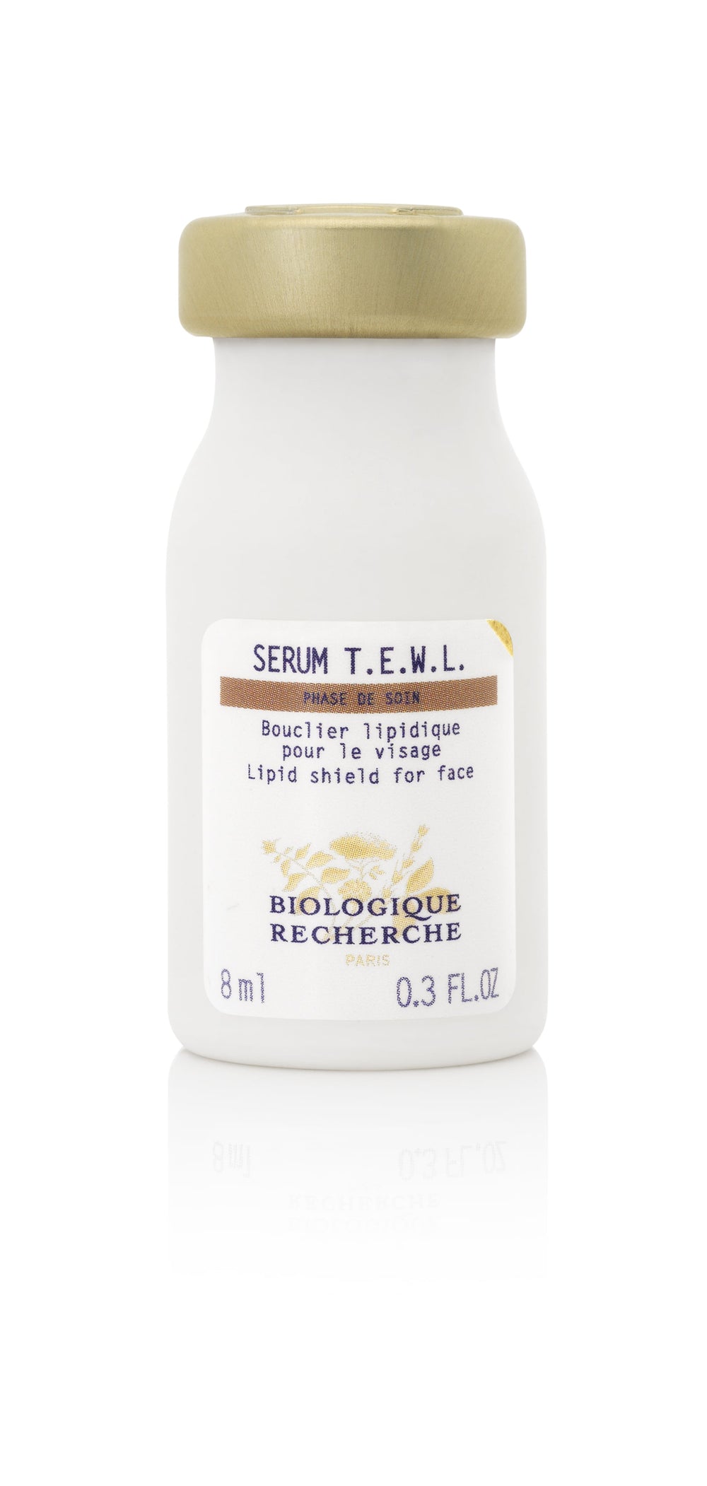 A small bottle of Biologique Recherche Serum TEWL - 0.3, labeled as a lipid shield for the face, contains 8 ml or 0.3 fl. oz.