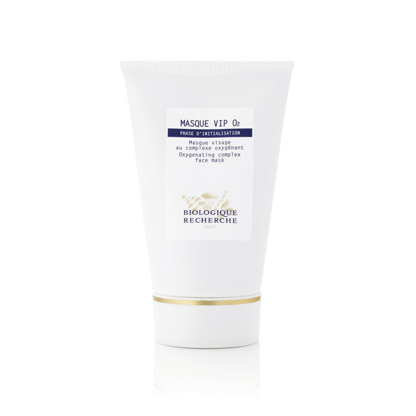 A tube of Biologique Recherche Masque VIP 02 face mask on a white background, celebrated for its oxygenating treatment and moisturizing botanical ingredients.