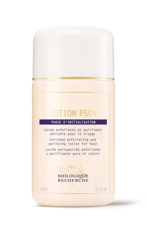 A 150ml bottle of Biologique Recherche Lotion P50V, an enriched facial exfoliating and purifying lotion that tones and helps reveal a refreshed complexion.