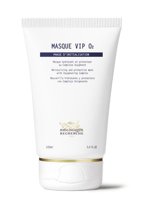 A 100ml white tube of Masque VIP 02, a moisturizing and protective mask with an oxygenating complex to revive tired skin and promote a glowing complexion, displayed against a plain background.