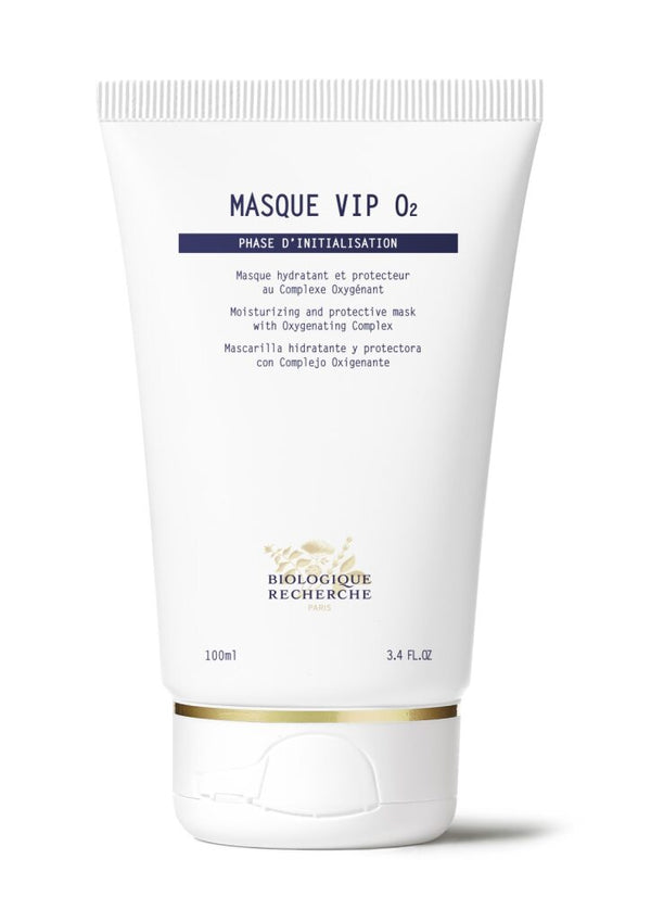 A 100ml white tube of Masque VIP 02, a moisturizing and protective mask with an oxygenating complex to revive tired skin and promote a glowing complexion, displayed against a plain background.