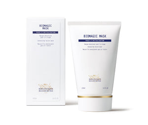 The Biologique Recherche Biomagic Masque features a white tube and box labeled "Energizing Facial Mask," 100ml, designed to transform devitalized skin into glowing skin.