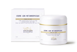 A 50ml jar and box labeled as an anti-aging firming moisturizer with a lifting effect of Biologique Recherche Crème ADN Metamorphique.