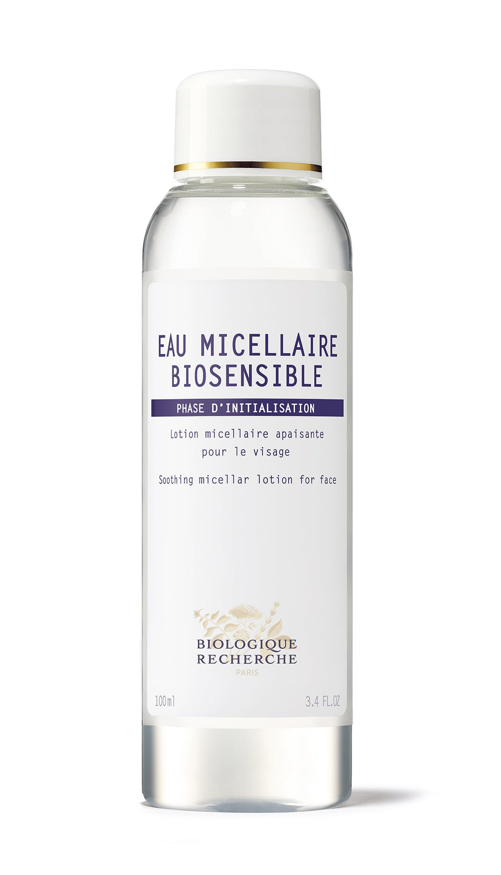 The Biologique Recherche Eau Micellaire Biosensible is a soothing, hydrating micellar lotion with a clear design and white label, crafted to gently purify and hydrate the skin.