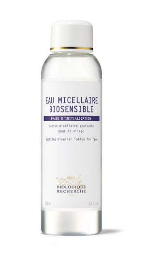 The Biologique Recherche Eau Micellaire Biosensible is a soothing, hydrating micellar lotion with a clear design and white label, crafted to gently purify and hydrate the skin.