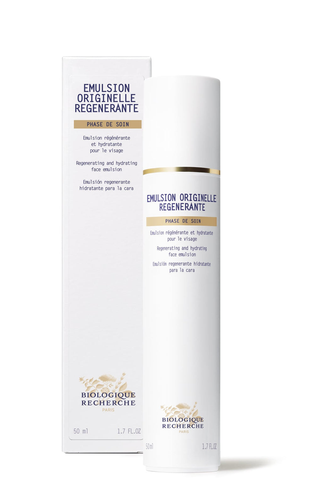 Biologique Recherche Emulsion Originelle Regenerante is a 50 ml face care product enriched with Essential Fatty Acids, ideal for regenerating and hydrating dehydrated skin. Comes in a bottle and box.