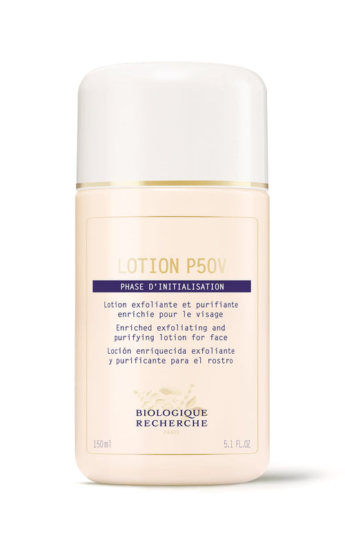 The 150 ml Biologique Recherche Lotion P50V offers a gentle balancing formula that exfoliates, tones, and lightens skin, providing an enriched exfoliating and purifying solution for a radiant complexion.