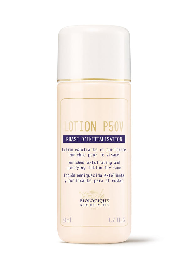 Biologique Recherche Lotion P50V is a 50 ml (1.7 FL.OZ) vitamin-rich, purifying face lotion that gently balances, exfoliates, tones, and lightens skin.