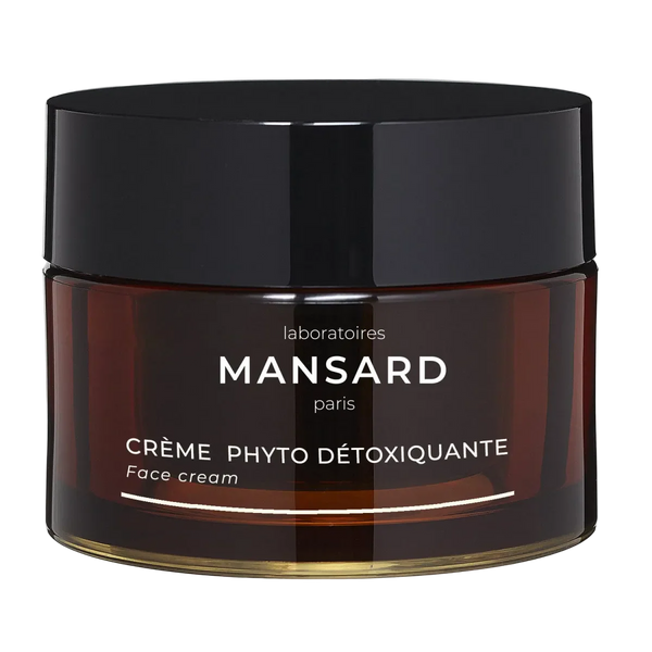 A brown jar of Creme Phyto Detoxquiante face cream with a black lid and white label.